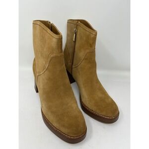 Naturalizer Womens Tan Suede Ankle Boots Block Heel Side Zip Booties Size 9.5M